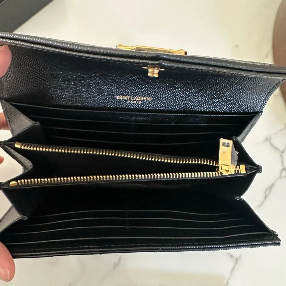 Saint Laurent Black Quilted Leather wallet Gold YSL Logo - Picture 4 of 10